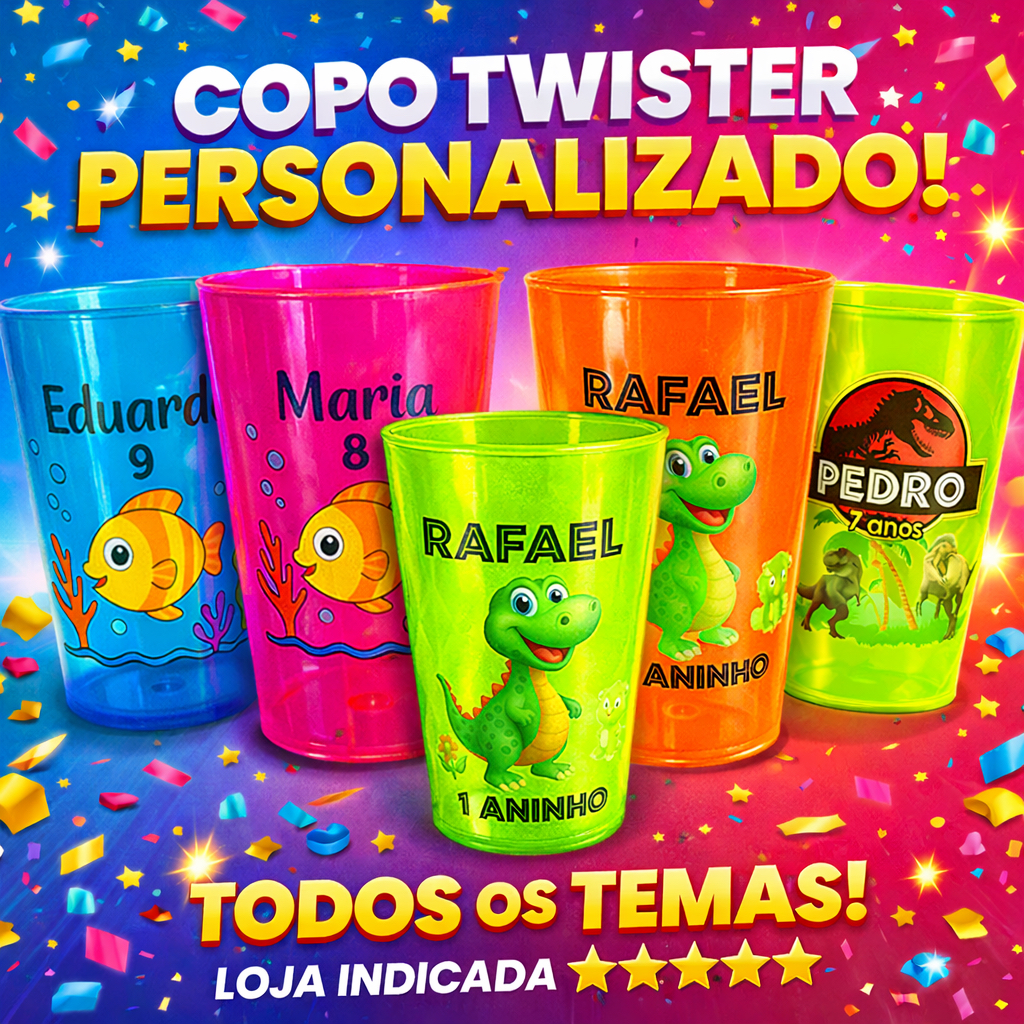 Kit 20 Copos Twister Caldereta 300ml Personalizado Evento Lembrancinha Festa Aniversário Infantil