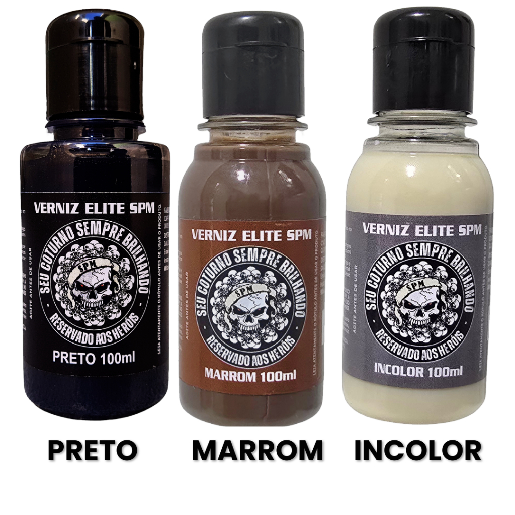 Verniz Elite SPM 100ml Esponja Flanela Brilho Para Couro Coturno Bota Militar