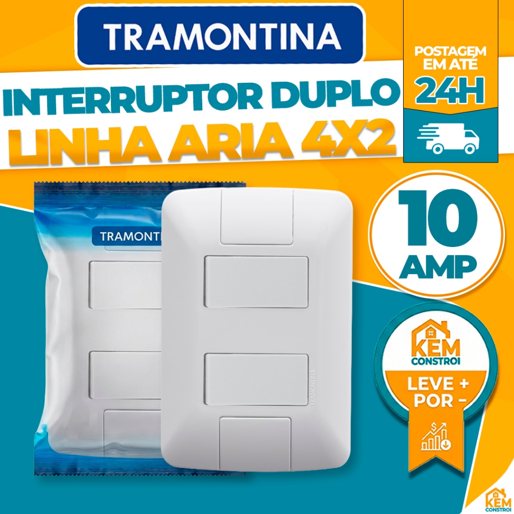 Kit Interruptor Duplo Aria Tramontina 4x2 Tomadas e Interruptores em Oferta na Shopee