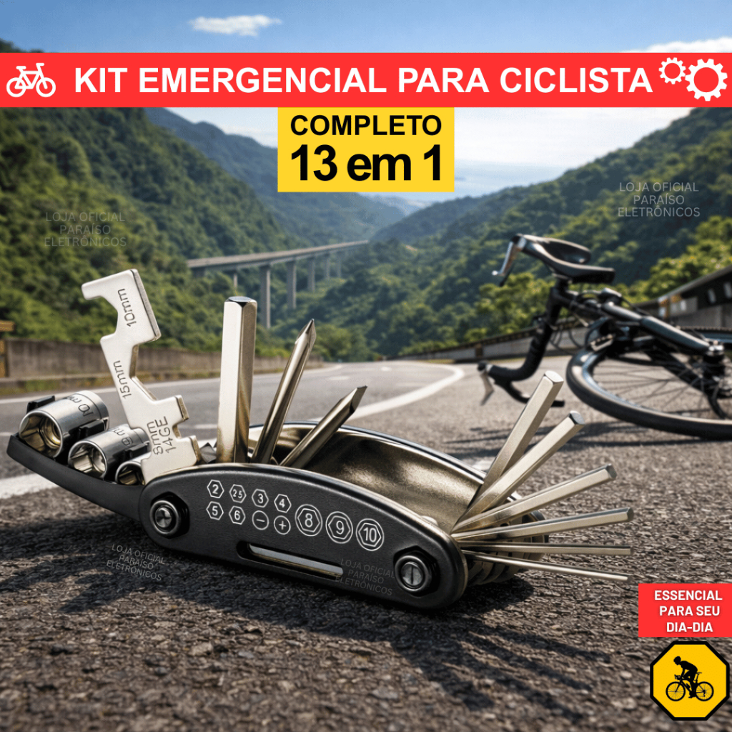 Kit Remendo Bike Reparo e Manutenção para Bicicleta Ciclista 13 em 1 Reparo Ciclista Emergencial