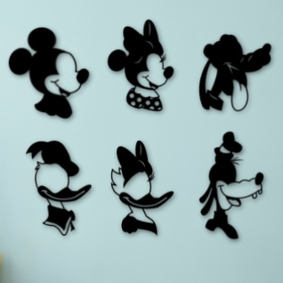 Kit Placa Quadro Decorativo Silhueta A Turma Do Mickey Mouse Minnie, Pateta, Pluto, Pato Donald, Margarida Madeira MDF