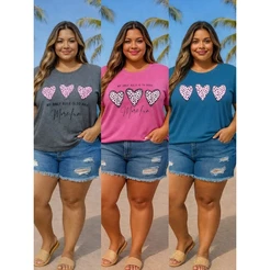 BLUSA FEMININA PLUS SIZE VISCOLYCRA 3 CORAÇÕES