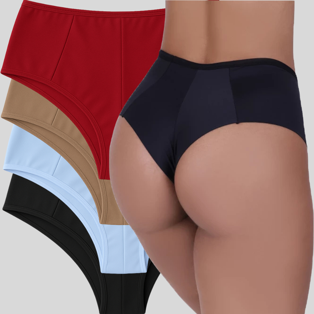 Kit 3 Calcinhas Plus Size Cintura Alta Fio Duplo Lateral Larga Sem Costura Conforto Premium