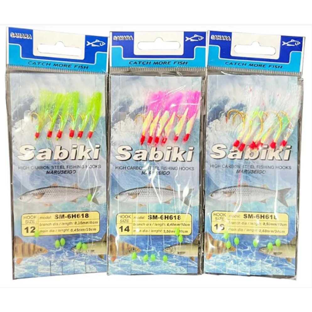 Sabiki Chicote Isca Com 6 Anzóis  N° 03-04-06-08-10-12-14-16-18-20 Cores Branco, Verde e Rosa