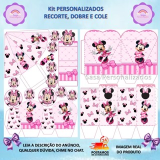 TEMA MINNIE ROSA LEMBRANCINHA COM 80/200 ITENS PERSONALIZADO COM OU SEM NOME em Oferta na Shopee