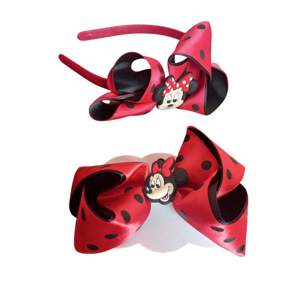 Kit Tiara + Laço Personalizada Minnie Stitch Hello Laços Mundo Rosa Laço Infantil Crianças