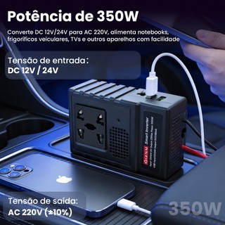 Inversor de Energia Veicular 350W 12V/24V para 220V com 2 USB Proteção Completa