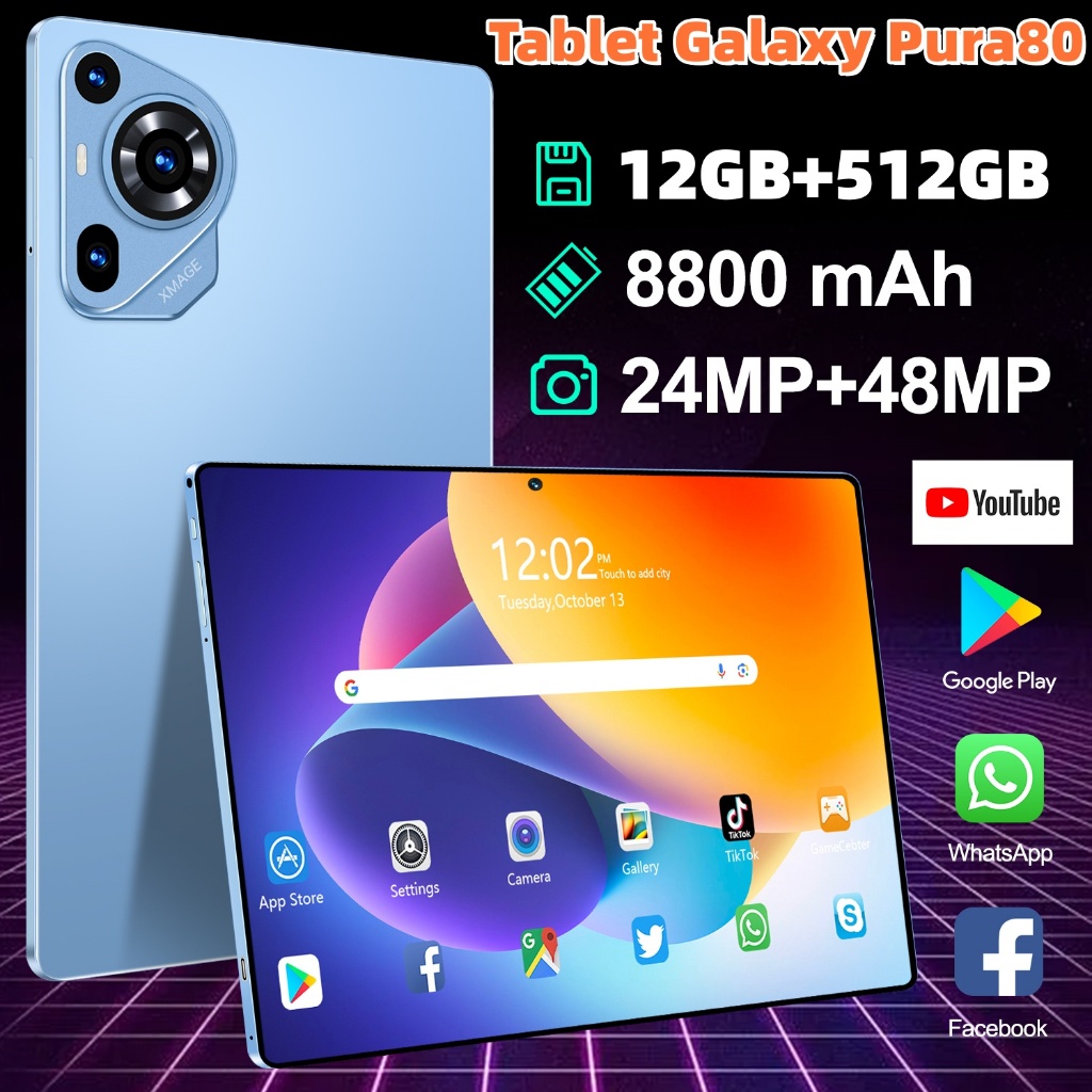 Tablet Galaxy Pura80 11,6 polegadas HD 12GB+512GB 8800mAh Dual SIM Android 5G Teclado, mouse e alto-falantes gratuitos em Oferta na Shopee