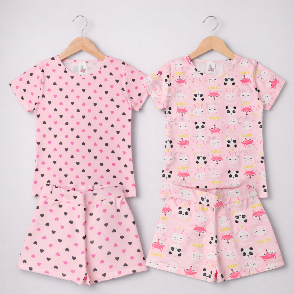 Conjunto Menina Infantil Verão Shorts e Camiseta Estampada Roupa Criança 6 8 10 Anos