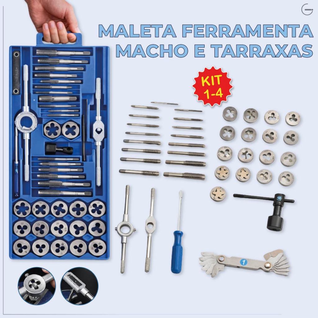 Kit Maleta Ferramentas Macho e Tarraxas conjunto com 40 Peças de Alta Qualidade e Resistência em Oferta na Shopee