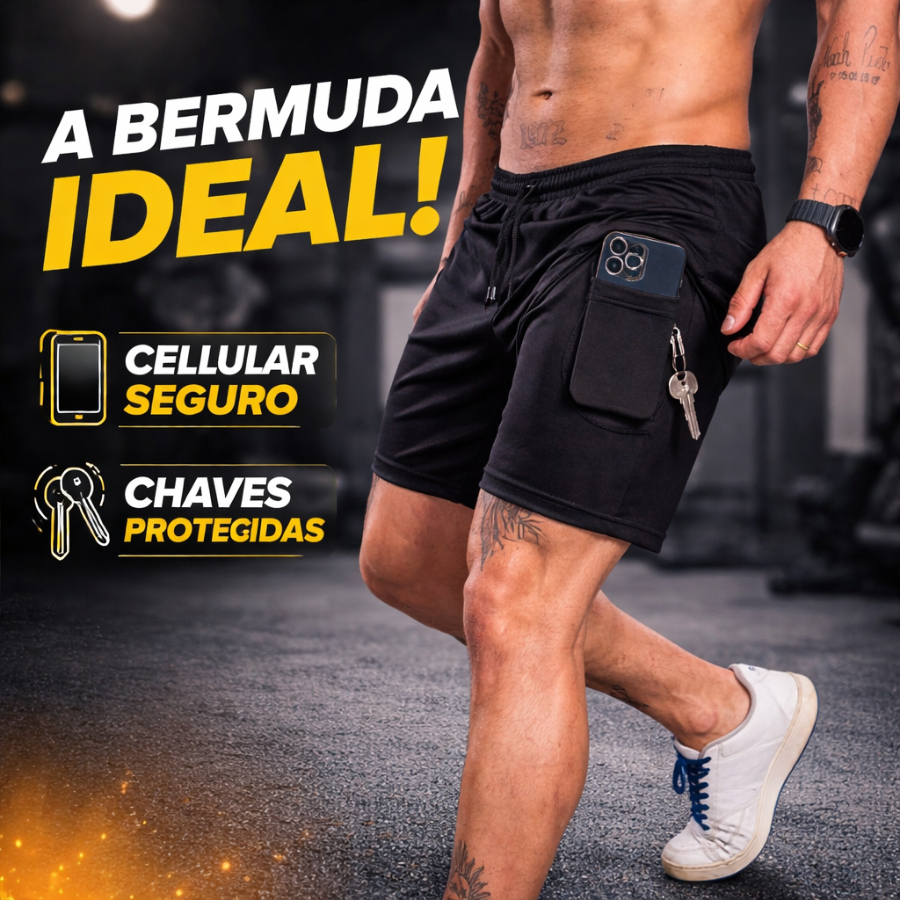 Short DRY 2 em 1 Duplo Bermuda Academia Masculina Corrida Treino Com Elastano