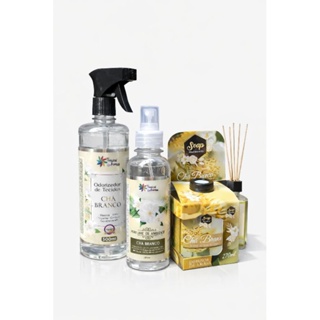 Kit Aromatizador Chá Branco Premium 3 Peças – Difusor + Perfume de Ambiente + Odorizador de Tecidos em Oferta na Shopee