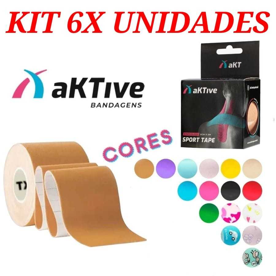 KIT 6X SEIS Bandagem Elástica Aktive Kinesio Tape Fita Original Fisioterapia Crossfit Pós Cirurgia Ortopedia Gestantes