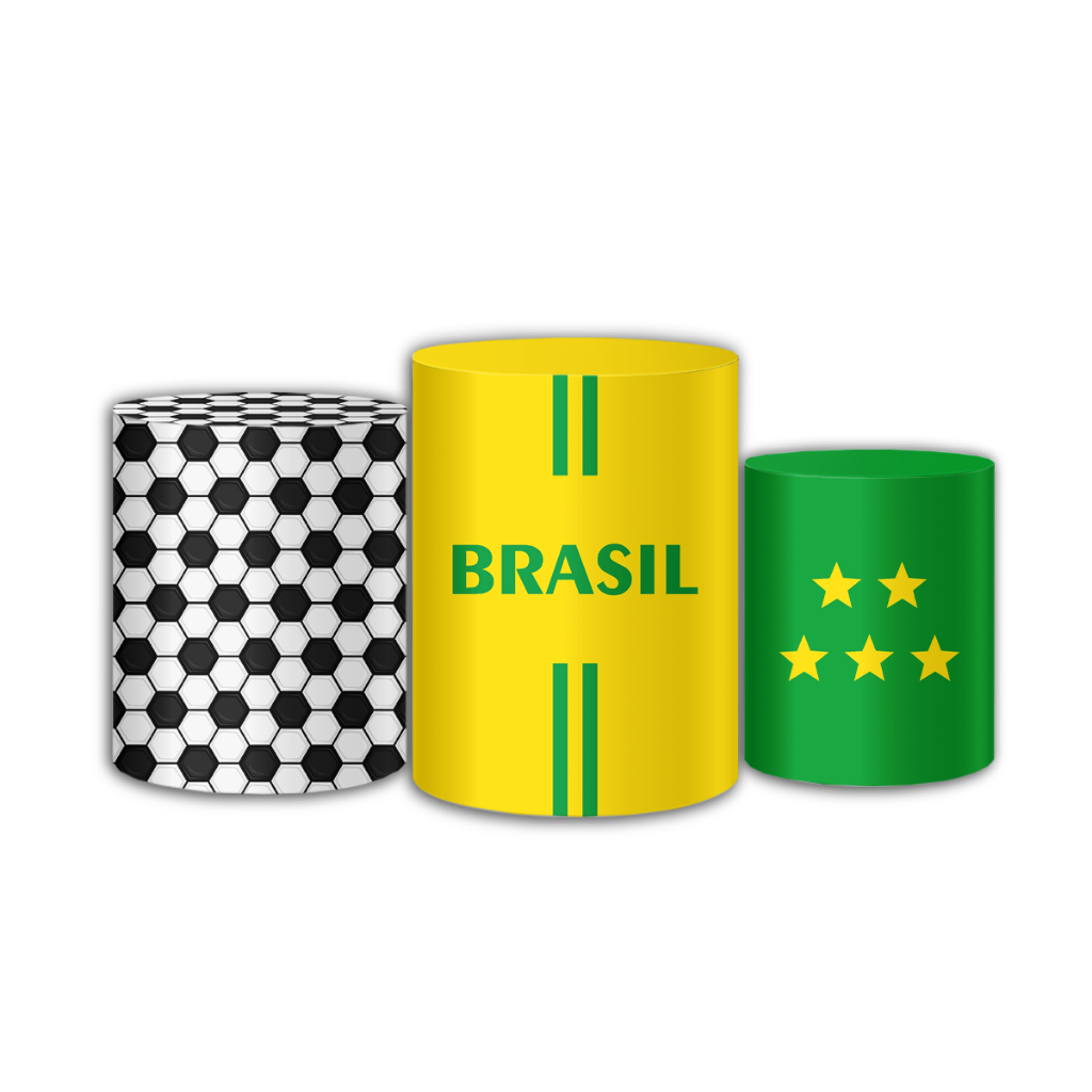 Kit 3 Capas Cilindros Decoração Tema Copa - Sublimação Premium Colorido Brasil Pegue e Monte