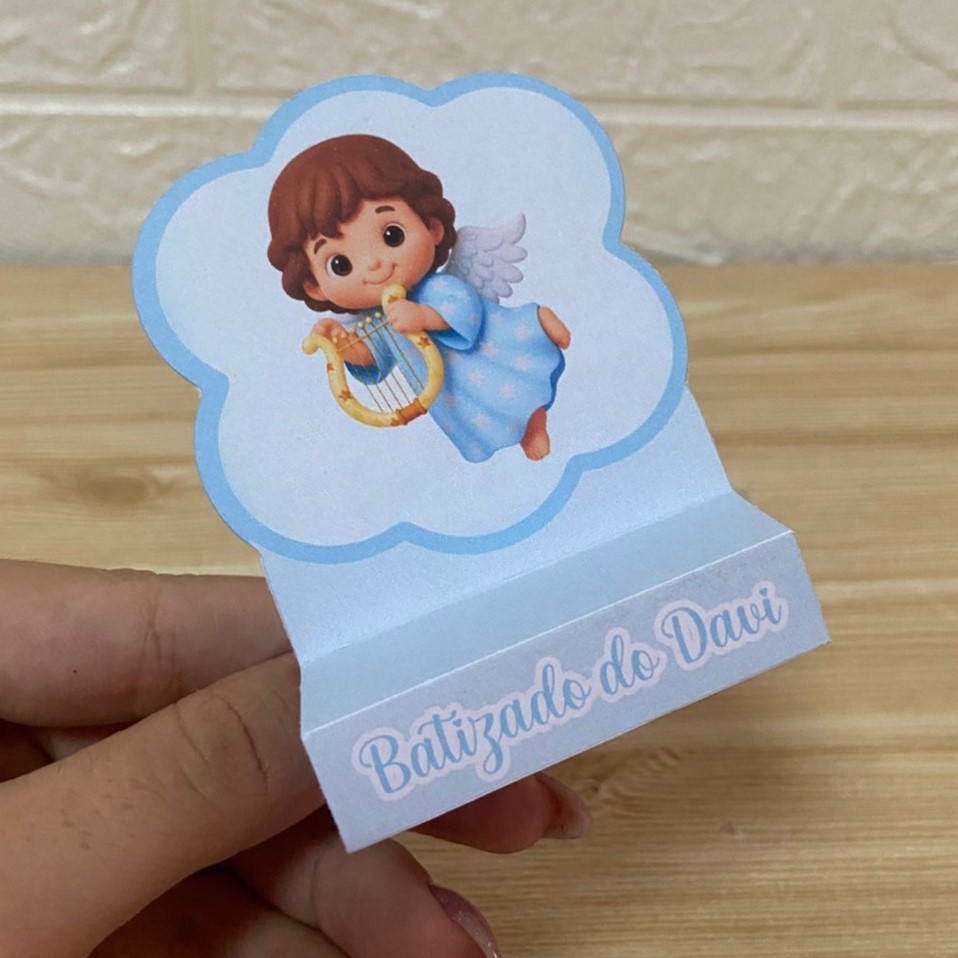 Lembrancinha Porta Bis Duplo Batizado Menino Azul (PEGUE E MONTE) - Festa Infantil - Personalizados - Só um bolinho