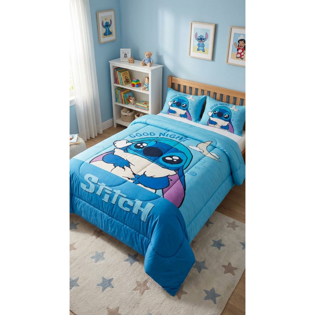 Edredom Stitch Solteiro 2 Peças ou Queen 3 Peças | Kit Cama Disney | Toque Macio e Estiloso