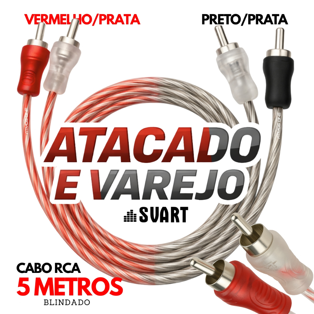 Cabo RCA Blindado 5 Metros Fio Som Automotivo Audio Stereo Injetado 4mm Dupla Blindagem Niquel PVC