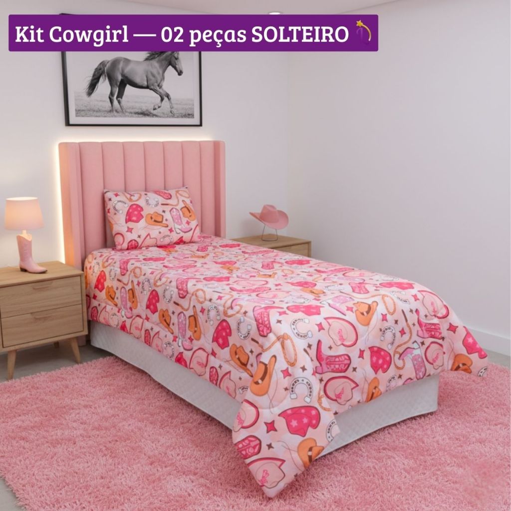 Edredom Solteiro Infantil Dupla Face + Fronha Estampada Boiadera Boiadero Cowboy Cowgirl Country em Oferta na Shopee