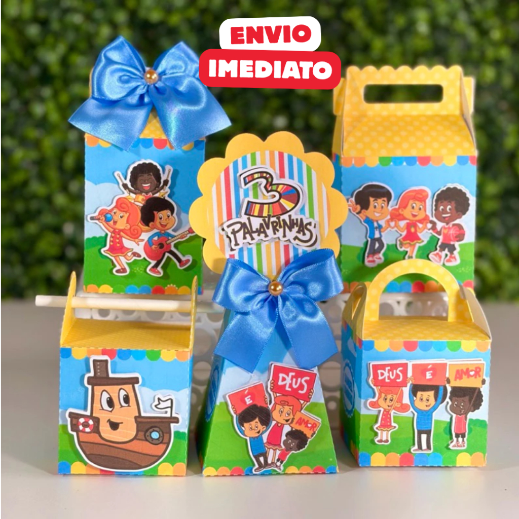 ENVIO RÁPIDO Kit Festa 3 Três Palavrinhas Personalizado Lembrancinha Aniversário Caixa Milk Pirâmide