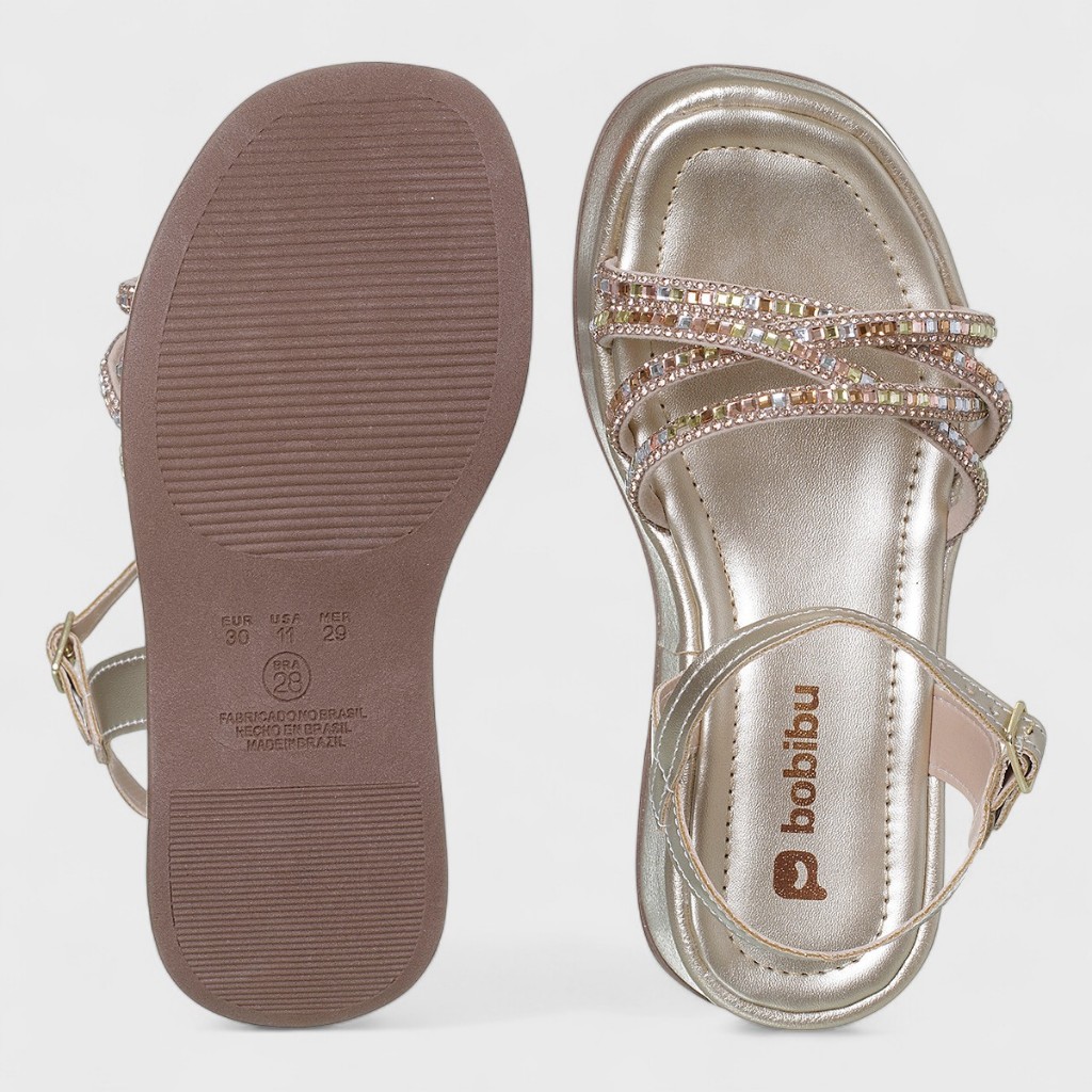 Sandália Infantil Feminina Salto Plataforma Dourada Strass Confortável Brilho Original