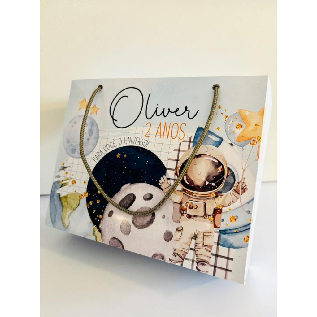 SACOLINHA PERSONALIZADA DE ANIVERSÁRIO ASTRONAUTA - LEMBRANCINHA PERSONALIZADA PEGUE E MONTE
