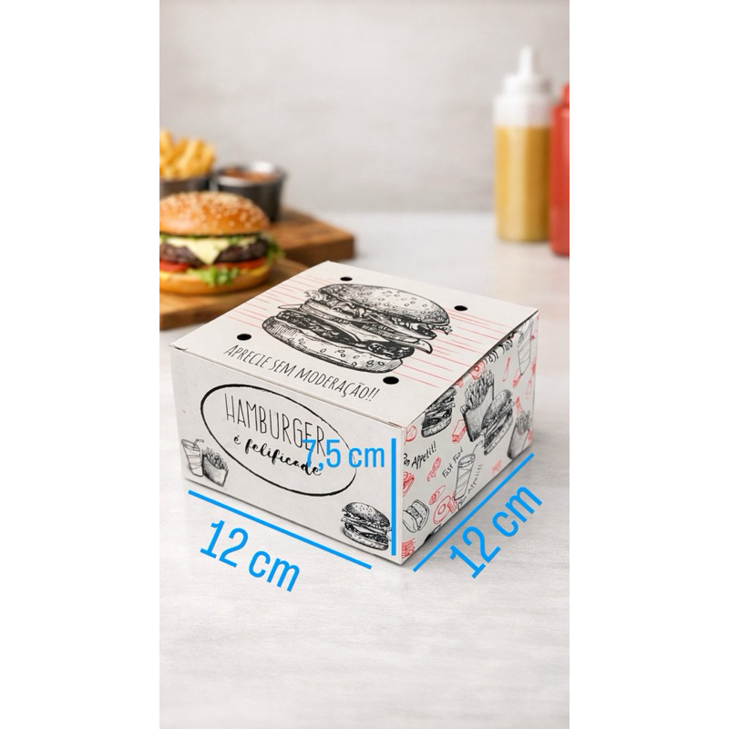 Embalagem para Hambúrguer 7,5x12x12 cm com 100 unidades