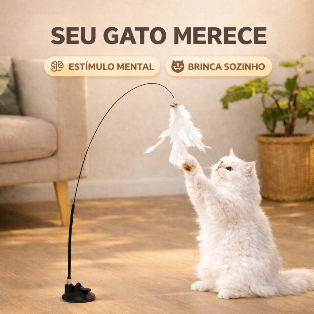 Varinha Interativa para Gato com Ventosa + Pena e Chocalho | Estimula Instinto de Caça | 80cm em Oferta na Shopee