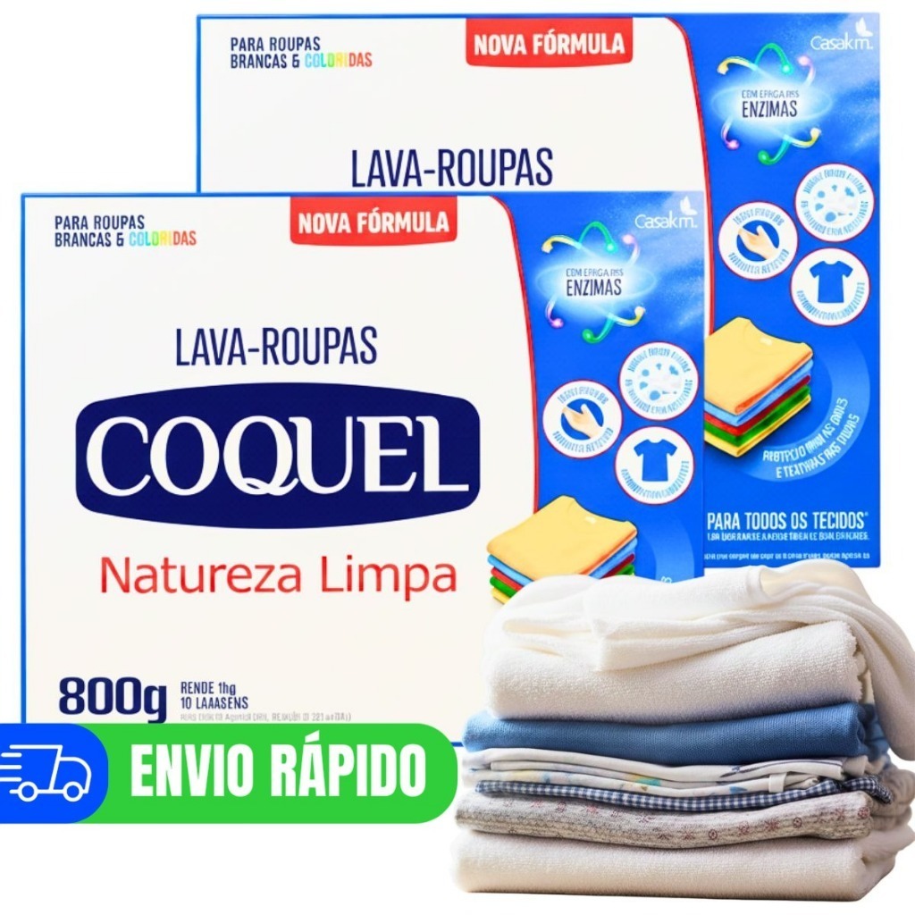 Kit 2 Sabão em pó Coquel De Coco Natureza Limpa caixa 800gr
