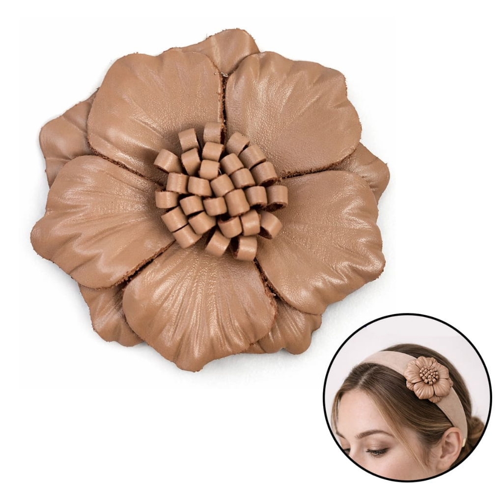 Enfeite Flor Em Couro Genuíno Artesanal 7,5cm Para Bolsas Roupas Decoração Moda Personalização Premium