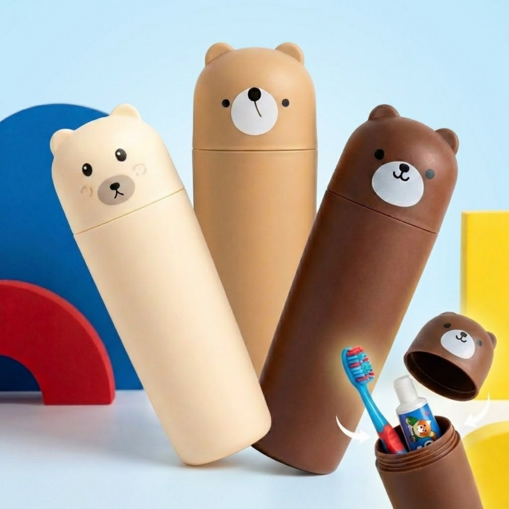 Imagem Kit 1/2/3 Porta Escova De Dentes Divertido Infantil Para Viagem/Higiene -- Diversas Cores -- Ursinhos -- Escola -