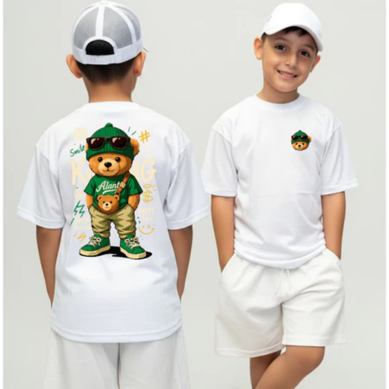 Camiseta adulto Urso King Streetwear Malha 100% Algodão Camisa Juvenil Estilosa, Camisa infantil