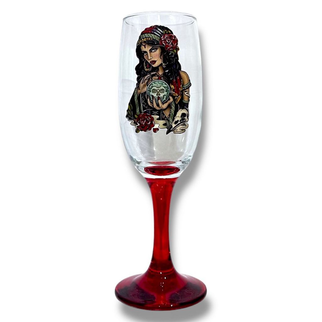 Taça Champanhe pomba Gira Cigana Vermelha 180ml Vidro Vermelho