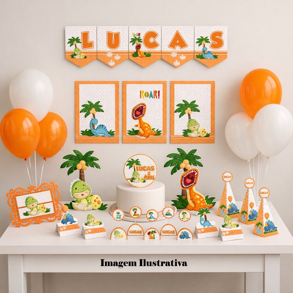 Kit Festa Dinossauro  Só um Bolinho Decoração Aniversário Mesversário e Lembrancinhas Personalizadas