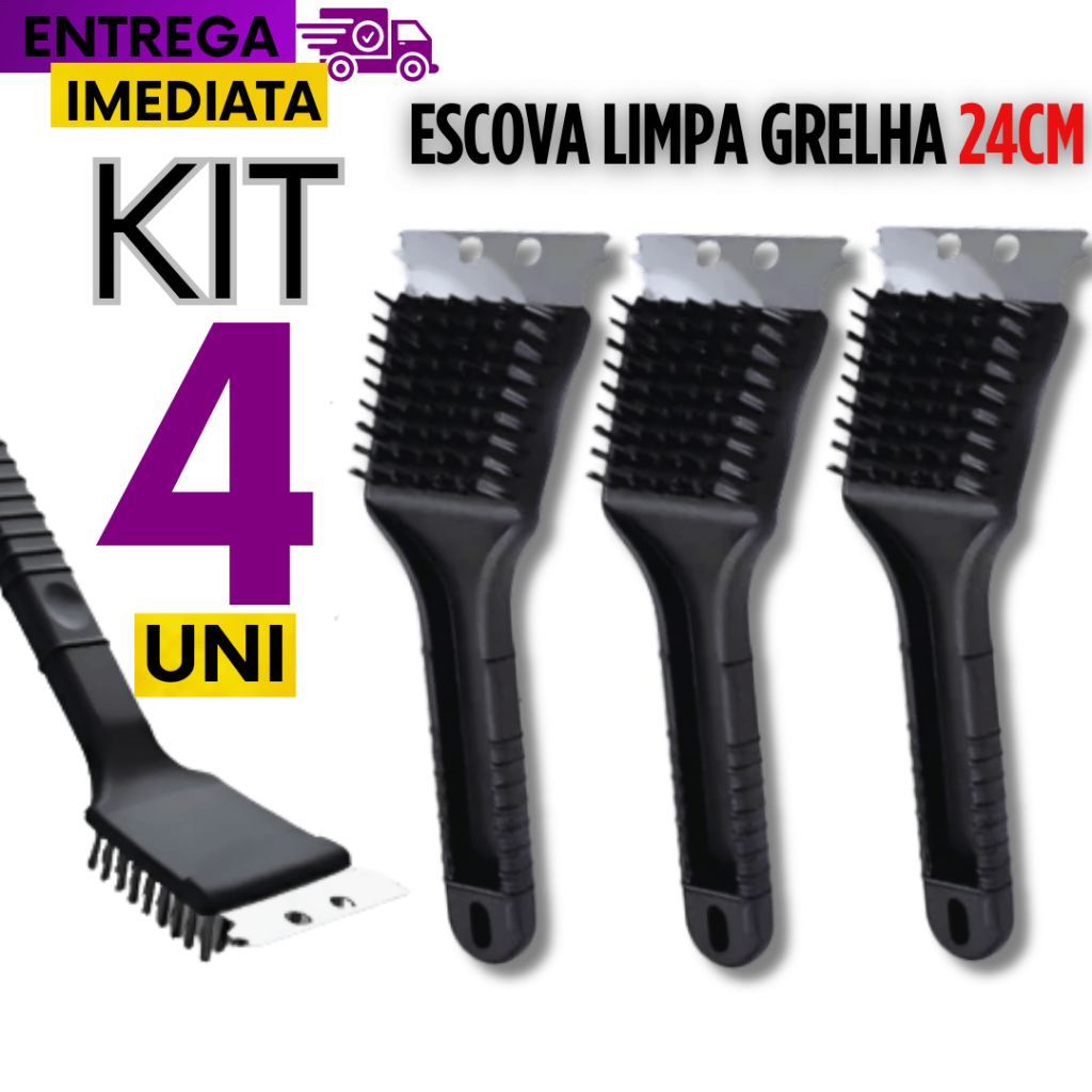 KIT 4/3/2/1 Escova Para Grelha Pascoa Cerdas de Aço Limpa Grelha de Churrasqueira Com Raspador