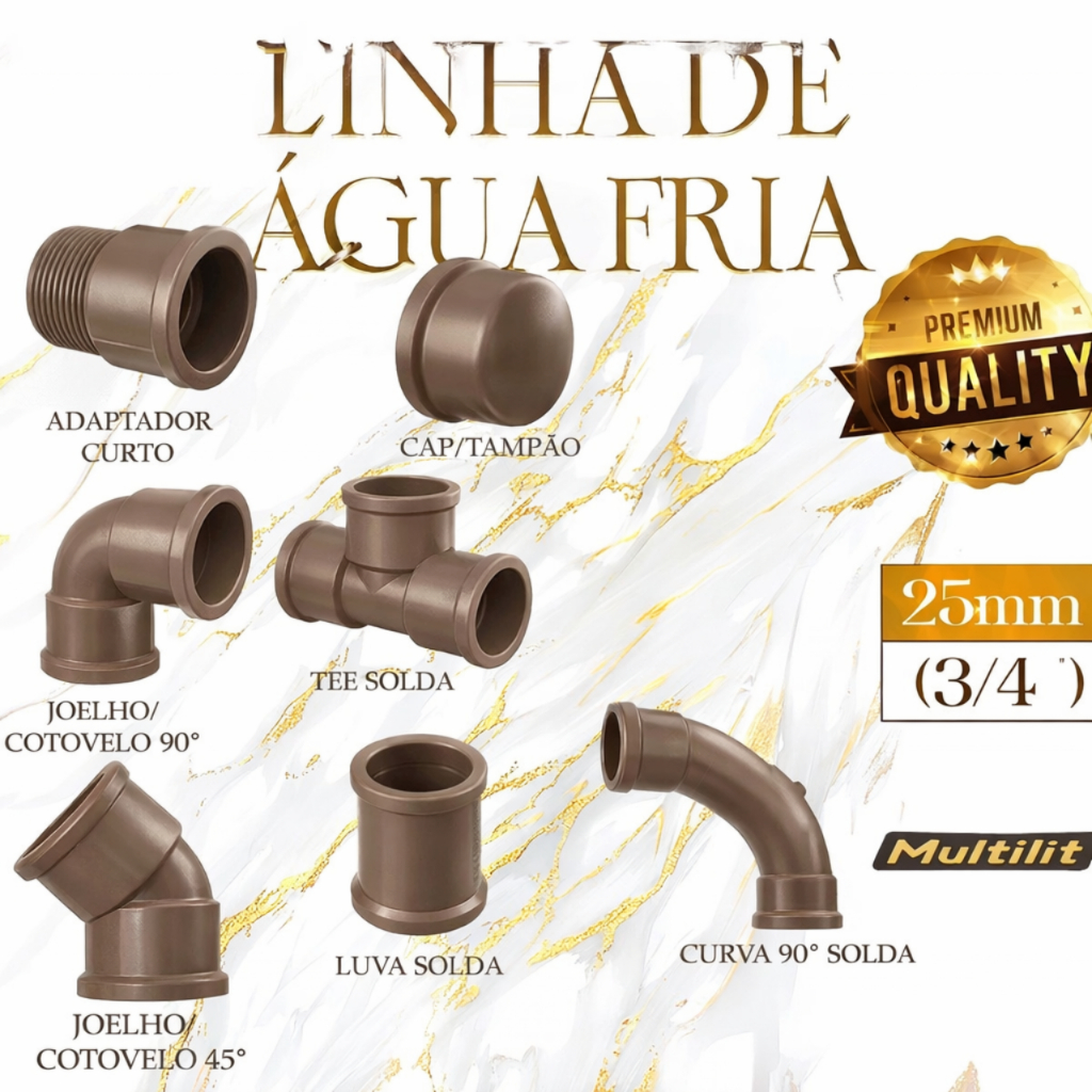Conexões PVC Soldável 25mm (3/4) Marrom Água Fria Joelho Cotovelo Tê Curvas Alta Resistência