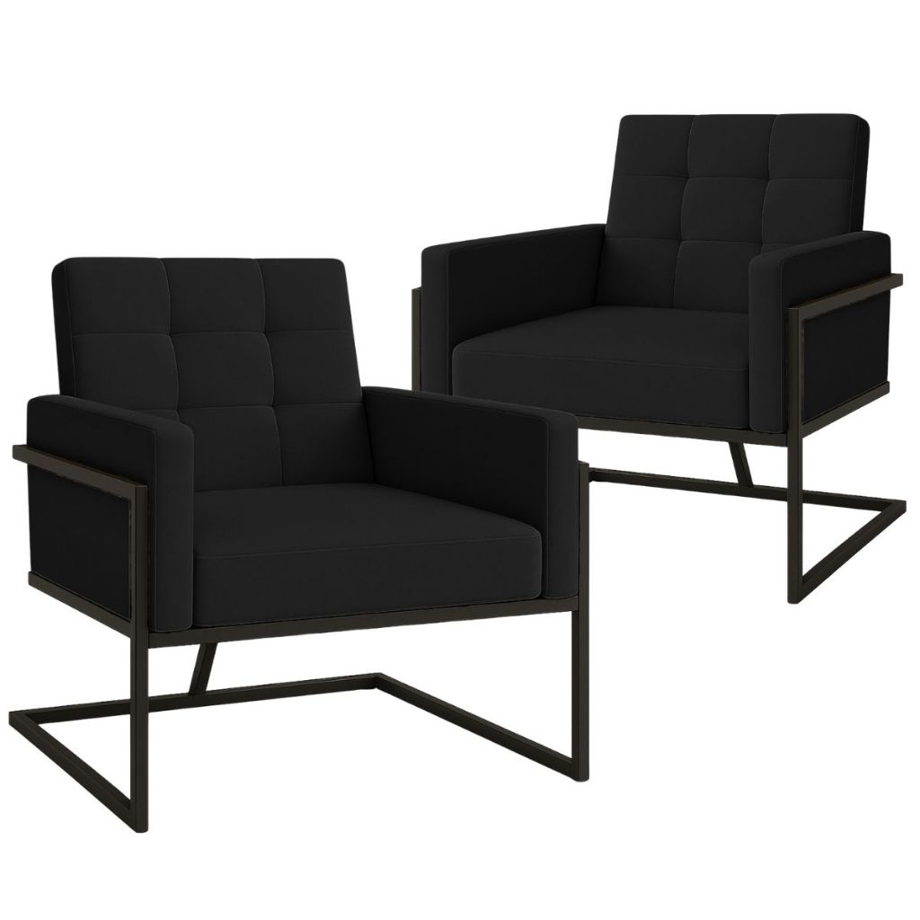 Conjunto 2 Poltronas Moderna Tecido Suede Macia Base de Ferro Resistente para Sala de Estar