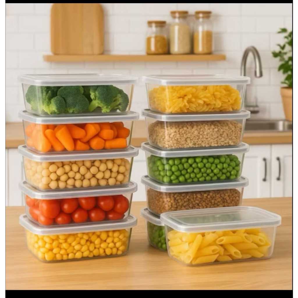 KIT 10 Potes Plástico  400ml Marmita Retangular com Tampa em Oferta na Shopee