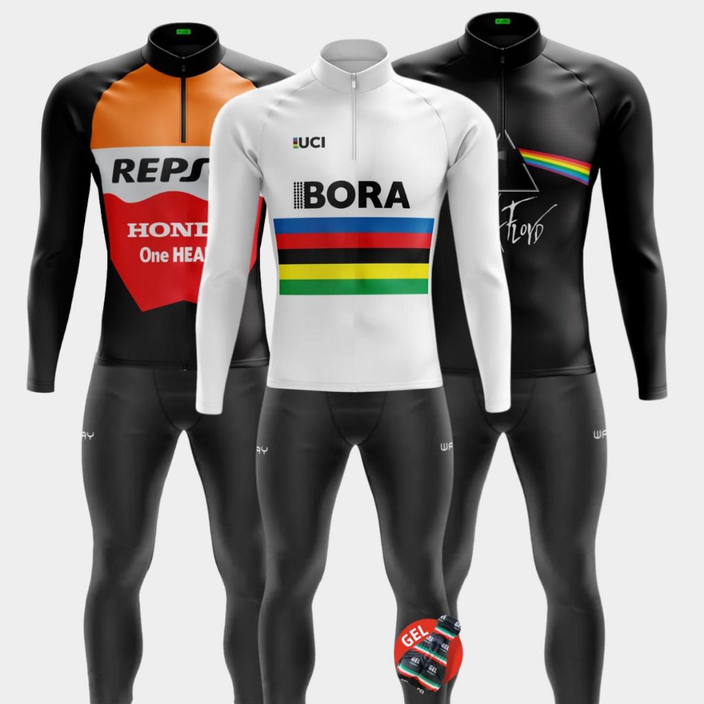 Conjunto Ciclismo Masculino Inverno Frio Camisa Blusa Manga Longa Calça Forro Gel Bike Pedal Mtb