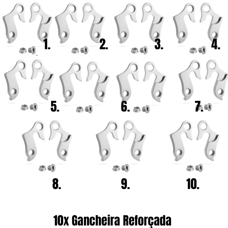 KIT 10 Gancheiras Alumínio Quadro Bicicleta Reforçada Modelo Absolute Nero GTSM1 GTA NX START Ltx