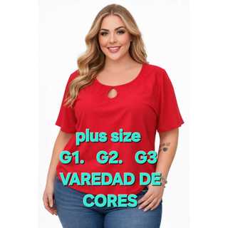 Blusa Feminina Plus Size Manga Corta Decote Redondo com Gota Moda Casual Elegante Confortável