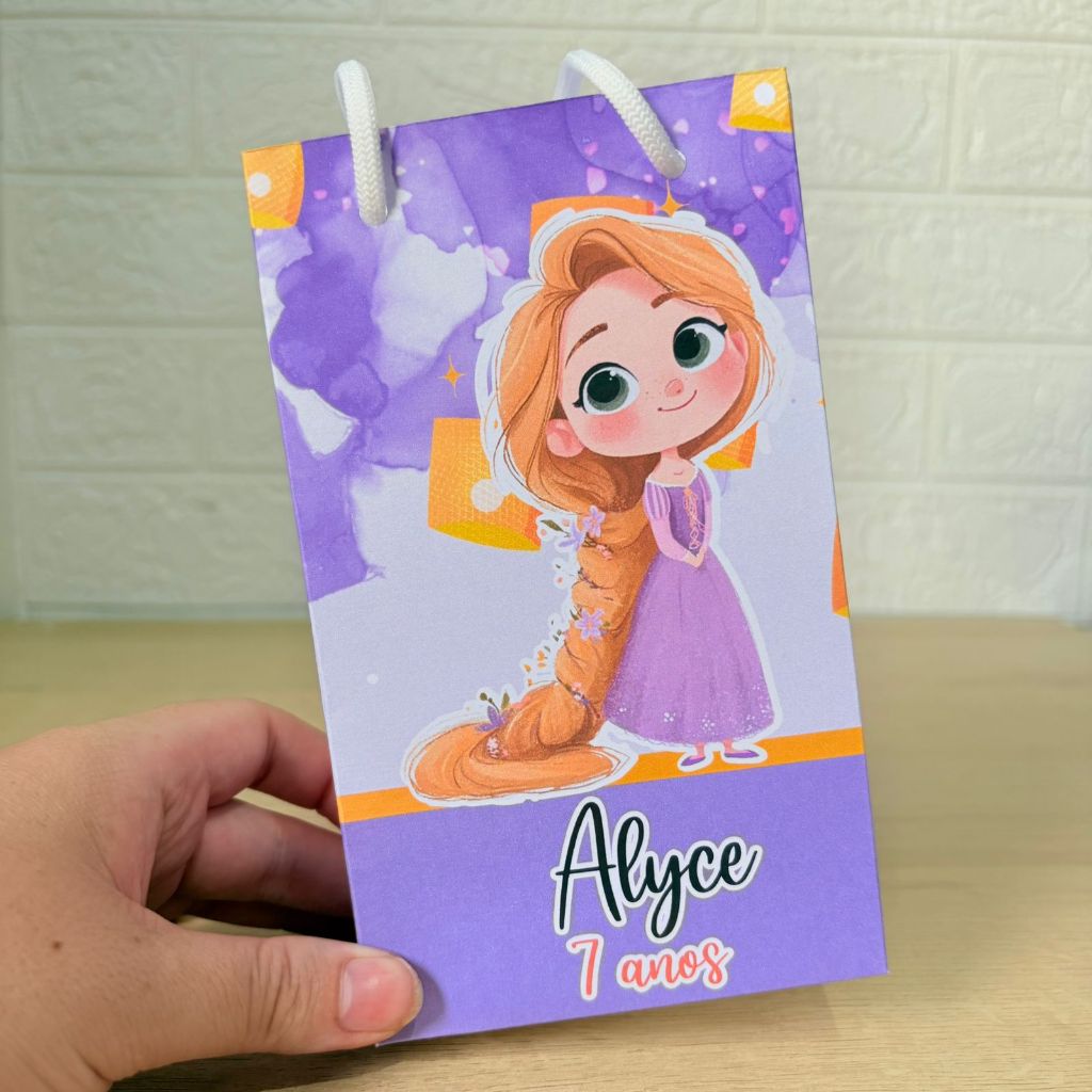 Sacolinha Personalizada Princesa Rapunzel PEGUE E MONTE - Sacola Personalizada Suspresa - Lembrancinhas