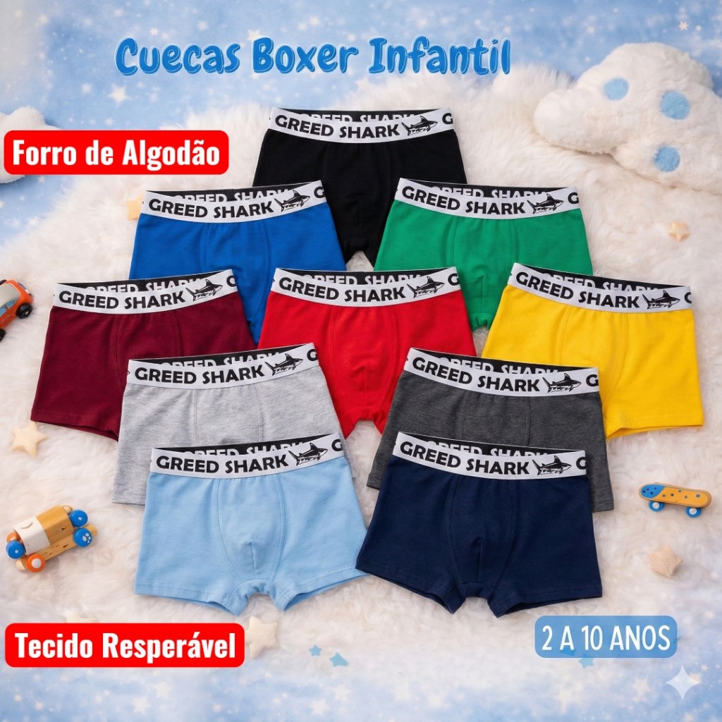 Kit com Cuecas Infantil Boxer Box Menino com Forro de Algodão Criança Microfibras Premium em Oferta na Shopee