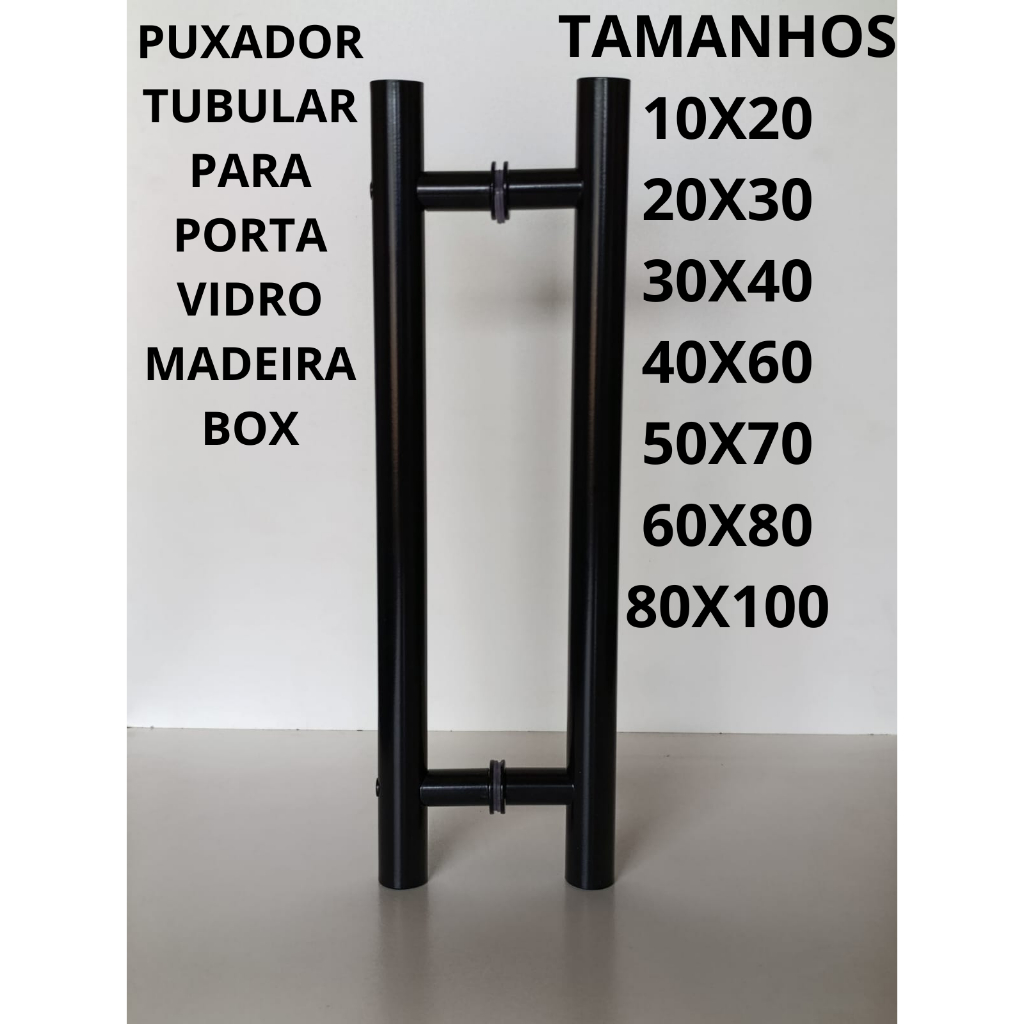 Puxador Tubular Preto Para Porta De Vidro Madeira