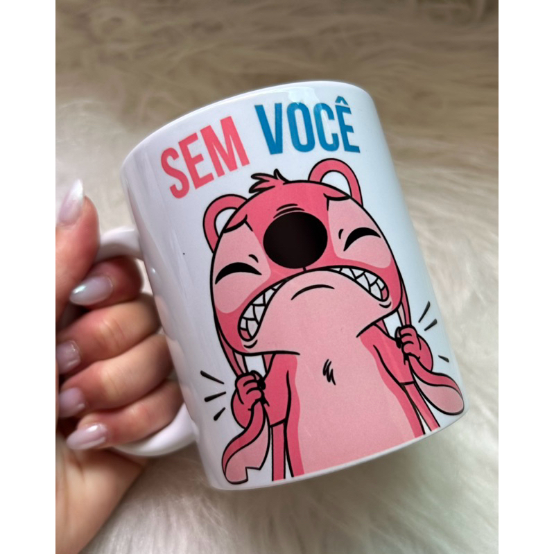Caneca Stitch e Angel - “Sem você / Com você” - caneca casal apaixonado - caneca romântica - caneca presente namorado