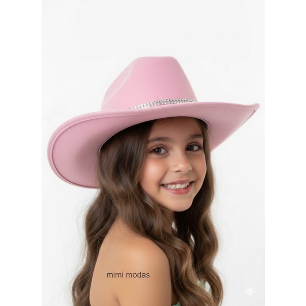 Chapeu/Chapéu Boiadeira Cowgirl Arraia Country Strass Rosa Bebe Ana Castela Festa Rodeio