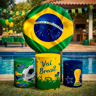 Painel de Festa Copa do Mundo Brasil  + Capa Trio Cilindros Futebol Copa do Mundo 2026 Promoção Hexa em Oferta na Shopee