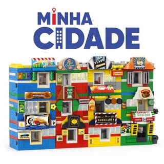 Blocos de Montar Minha Mini Cidade Lojas e Comércio Kit Construção Infantil Colorido