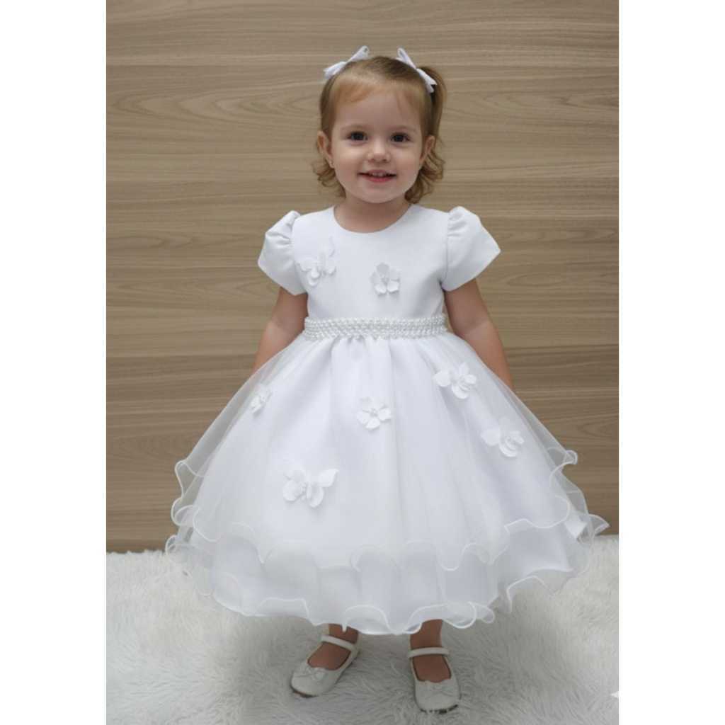 Vestido infantil batizado festa daminha  aniversario saia tule manga princesa em Oferta na Shopee