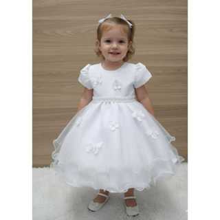Vestido infantil batizado festa daminha  aniversario saia tule manga princesa em Oferta na Shopee