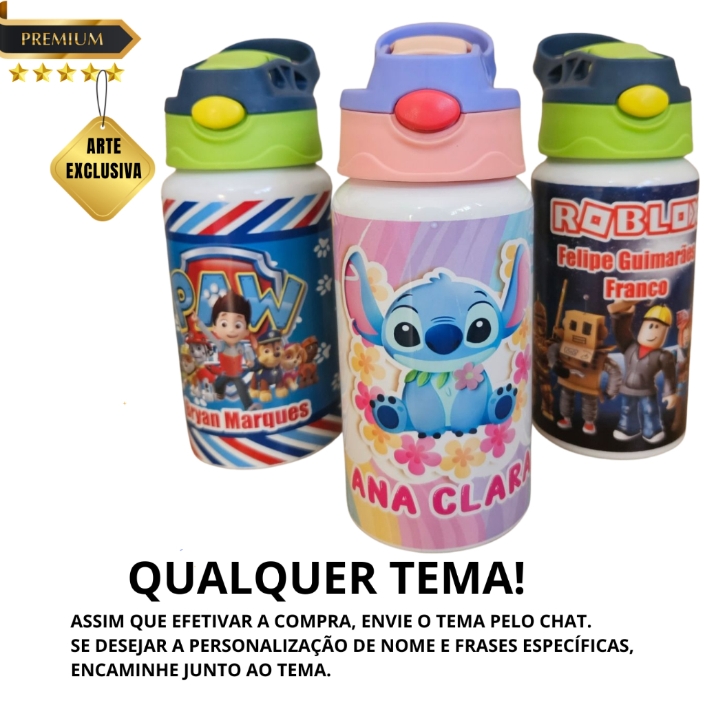 4 Adesivos personalizados para garrafas d'água, garrafinhas escolares. Adesivo a prova d'água, não estraga, não rasga.